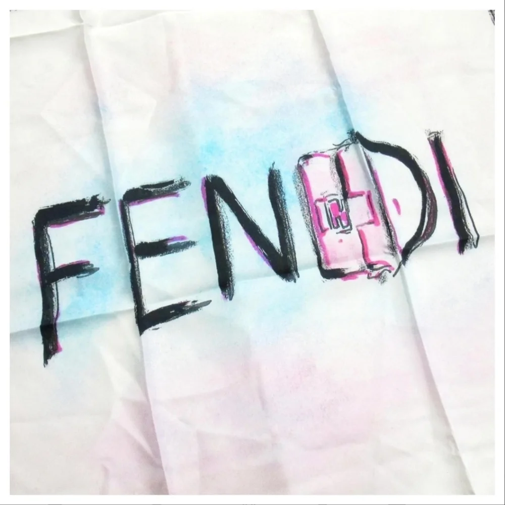 Fendi Baguette Mania Logo Scarf Black White Multiple colors With COA - Picture 3 of 4